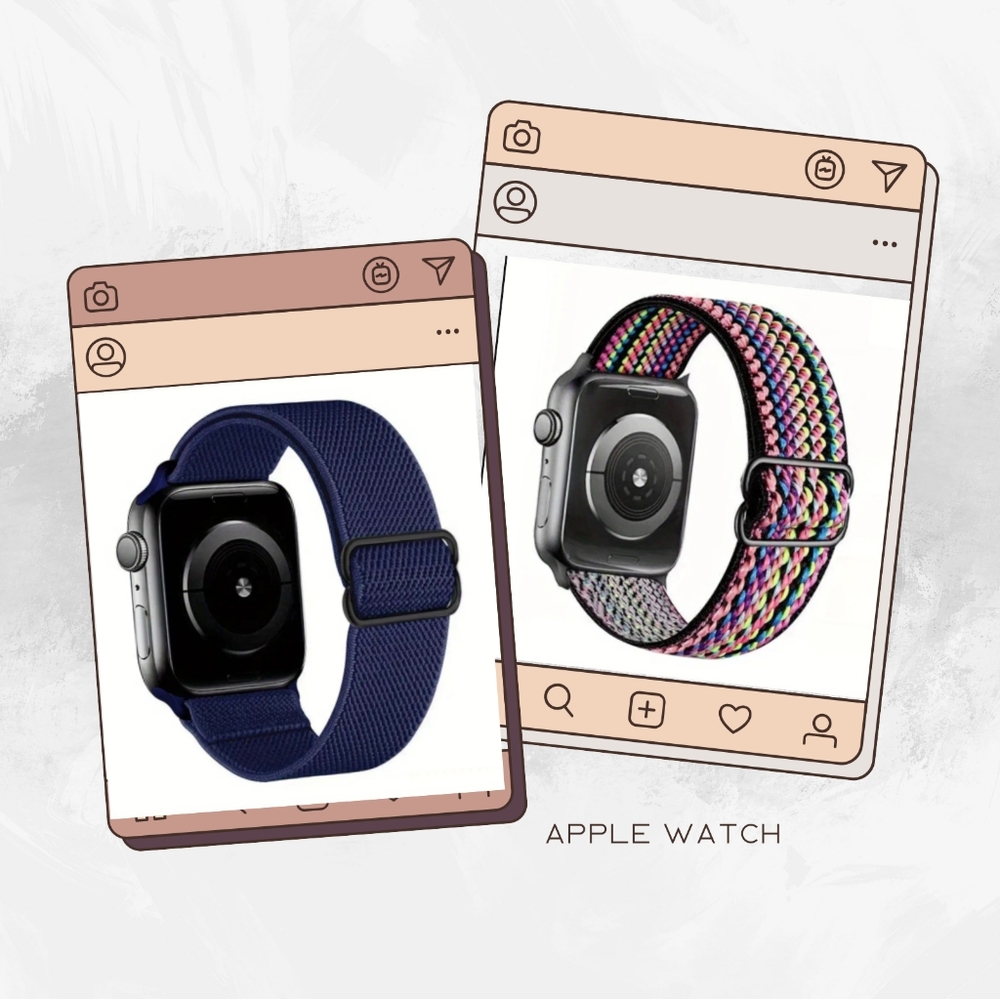 Two Apple Watch Nylon Elastic Bands. 38mm, 40mm, 41mm